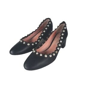 Kate Spade Black Heels Kitten Sz 7 Pearl Scalloped Career Professional Old Money
